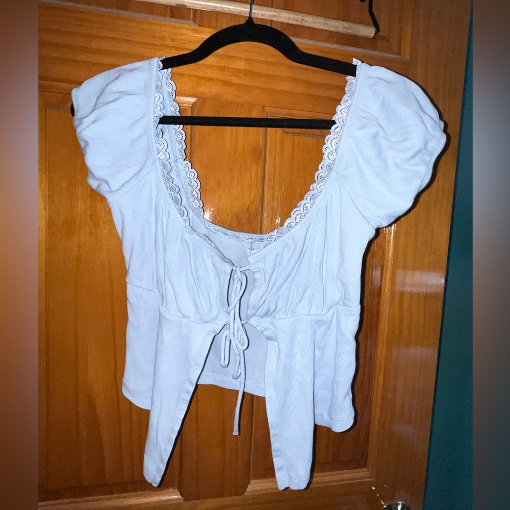 Garage Blue Lace-Accent Blouse